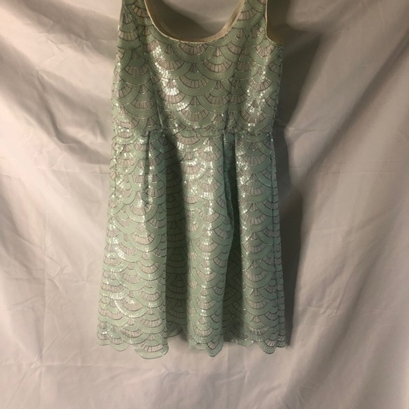 Bebe Mint & Silver Sequins Scalloped Dress - Picture 2 of 5